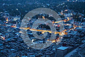 Beautiful City landscape in Night Time of Leh Ladakh District ,Norther part of India