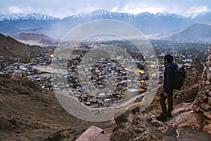 Beautiful City landscape in Night Time of Leh Ladakh District ,Norther part of India