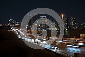 Beautiful City lights, Cityscape, Night Long Exposure from DVP Car fast, Speed Traffic on 401