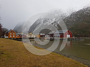 The beautiful city of MosjÃÂ¸en in Northern Norway with the river Vefsn river