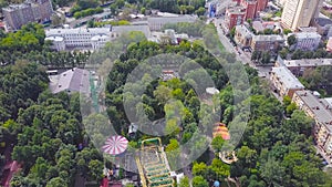 Beautiful city Park on a Sunny day. Clip. Top view of the Park with attractions