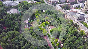Beautiful city Park on a Sunny day. Clip. Top view of the Park with attractions