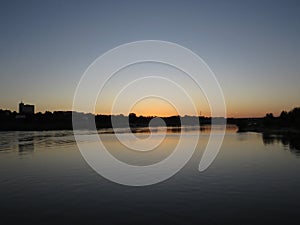 Beautiful City Skyline Seen During Sunset over Vistula River, Warsaw, Poland