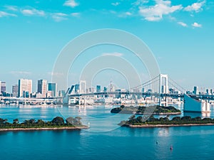 Beautiful cityscape with architecture building and rainbow bridg