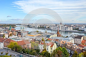 Beautiful cityscape of Budapest, Hungary. Hungarian Parliament Building, Orszaghaz, in the background on the other side of the photo