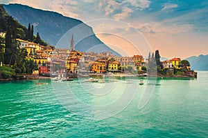 Beautiful cityscape with colorful houses, Varenna, Lake Como, Italy, Europe