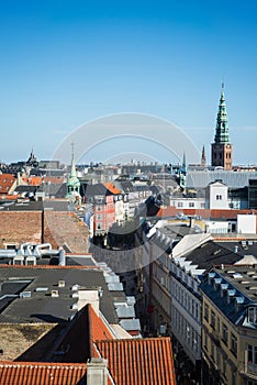 beautiful cityscape of Copenhagen with spire of