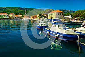 Beautiful cityscape and harbor with boats, Jelsa, Hvar island, Croatia
