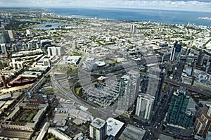 Beautiful cityscape of Melbourne, Australia. Aerial view from sk