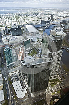 Beautiful cityscape of Melbourne, Australia. Aerial view from sk