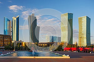 Beautiful cityscape of Nur-Sultan with modern high-rise buildings