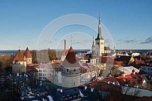 Beautiful cityscape of old town of Tallinn. Panoramic view from observation deck in Tallinn, Estonia