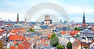 Beautiful cityscape with panoramic city views from above in Copenhagen, Denmark. Exotic amazing places. Popular tourist atraction photo