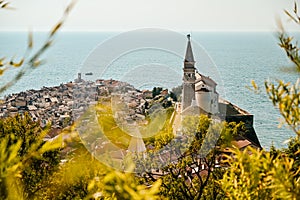 Beautiful cityscape of Piran, Slovenia, Europe. Traveling concept background. Magnificent Mediterranean landscape.