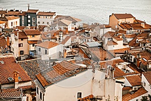 Beautiful cityscape of Piran, Slovenia, Europe. Traveling concept background. Magnificent Mediterranean landscape.