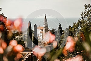 Beautiful cityscape of Piran, Slovenia, Europe. Traveling concept background. Magnificent Mediterranean landscape.