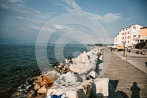 Beautiful cityscape of Piran, Slovenia, Europe. Traveling concept background. Magnificent Mediterranean landscape.