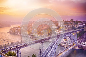 Beautiful Cityscape of Porto City In Portugal at Dusk