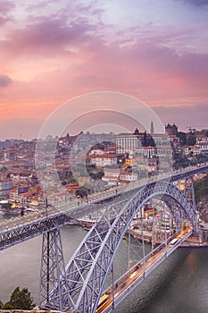 Beautiful Cityscape of Porto City In Portugal at Dusk