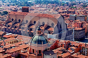 Beautiful cityscape skyline of Bologna old town center with Basilica di San Petronio on Piazza Maggiore in Bologna photo