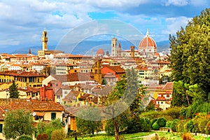 Beautiful cityscape skyline of Florence with cathedral and torre di Arnolfo , Tuscany, Italy photo