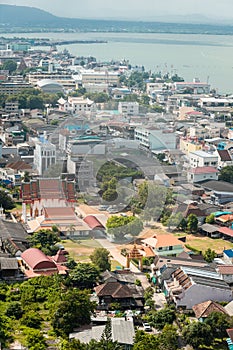 The beautiful cityscape of Songkhla city and Songkhla lake with the islands.