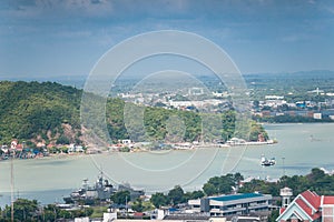 The beautiful cityscape of Songkhla city and Songkhla lake with the islands.