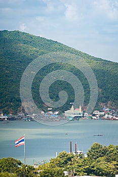 The beautiful cityscape of Songkhla city and Songkhla lake with the islands.