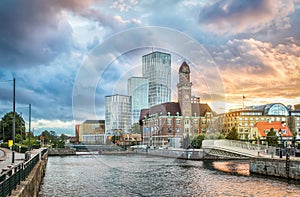 Beautiful cityscape with sunset in Malmo, Sweden