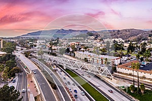 Cityscape of Ventura at purple sunset, California, USA photo