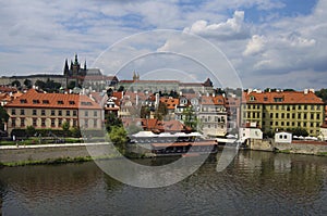 Beautiful cityscape view of the historical part of Prague. Famous Prague Castle with Saint Vitus Cathedral