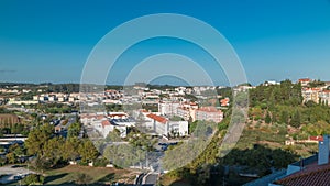 Beautiful cityscape view of Leiria early morning, Portugal blue sky