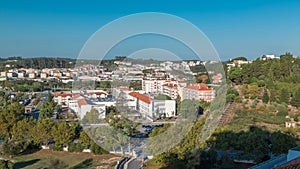 Beautiful cityscape view of Leiria early morning, Portugal blue sky