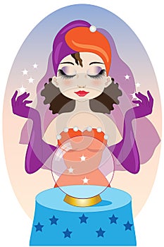 Beautiful clairvoyant with orange and violet dress