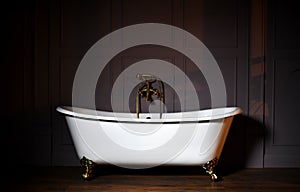 Beautiful classic style white claw foot bathtub with stainless steel old fashioned faucet and sprayer