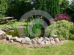 Beautiful classical garden fish pond gardening background