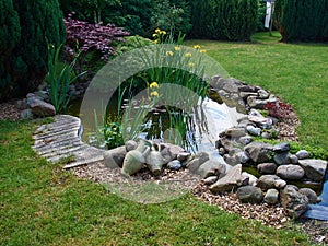 Beautiful classical garden fish pond gardening background