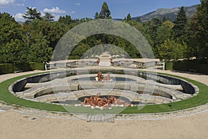 Beautiful classical gardens of La Granja de San Ildefonso, monum