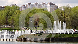 Beautiful clean European park with a beautiful view of the lake