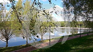 Beautiful clean European park with a beautiful view of the lake