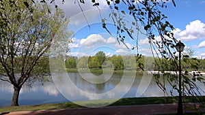 Beautiful clean European park with a beautiful view of the lake