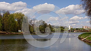 Beautiful clean European park with a beautiful view of the lake