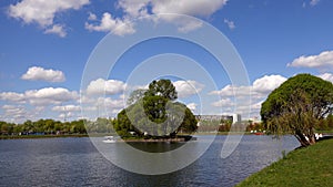 Beautiful clean European park with a beautiful view of the lake