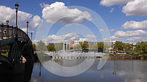 Beautiful clean European park with a beautiful view of the lake