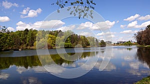 Beautiful clean European park with a beautiful view of the lake