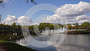 Beautiful clean European park with a beautiful view of the lake