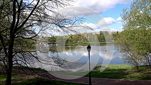 Beautiful clean European park with a beautiful view of the lake