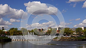 Beautiful clean European park with a beautiful view of the lake