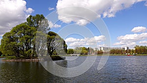 Beautiful clean European park with a beautiful view of the lake