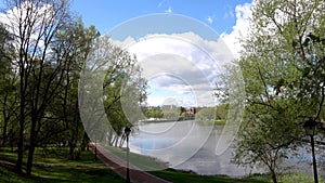 Beautiful clean European park with a beautiful view of the lake